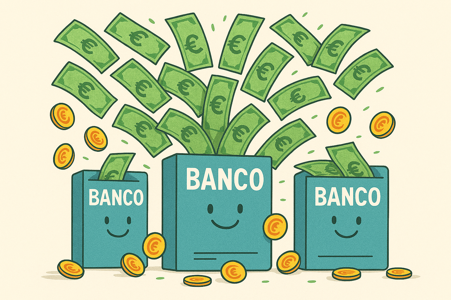 Ilustración de cuentas bancarias en España generando dinero.