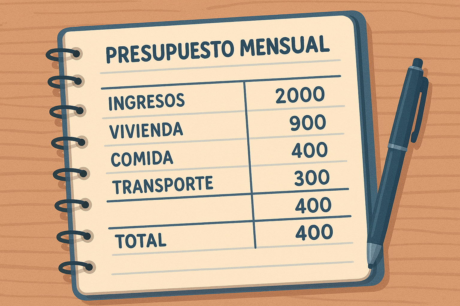 Ilustración de un presupuesto mensual.