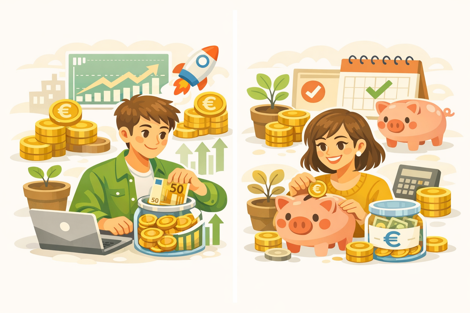 Ilustración de la diferencia entre invertir y ahorrar.