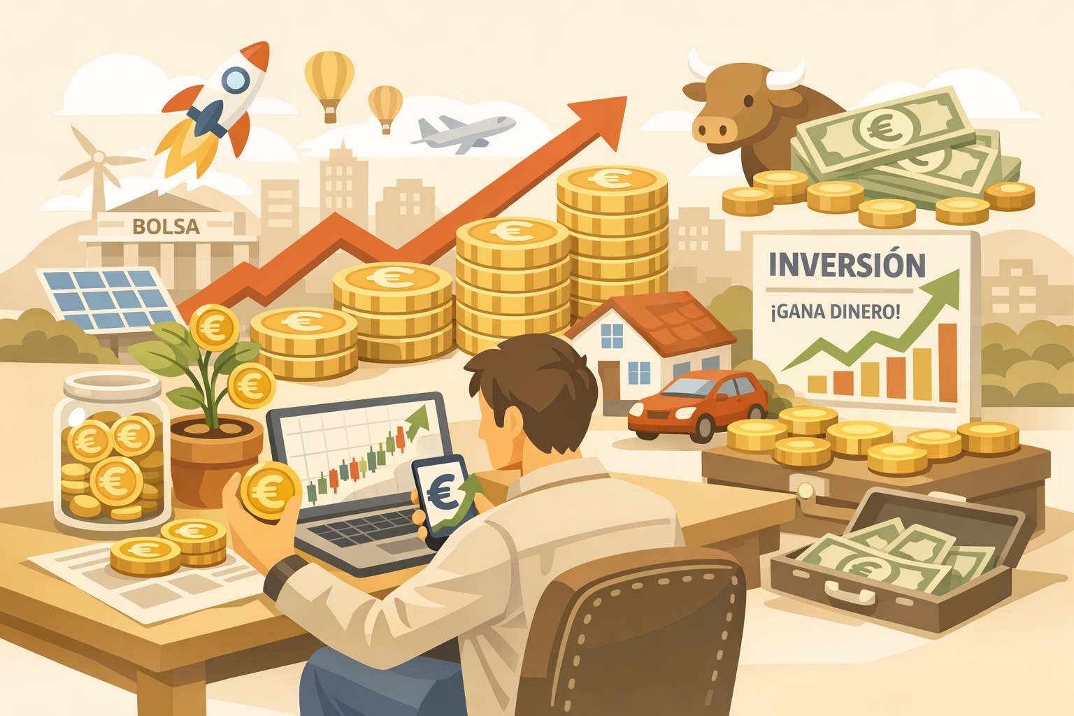 Iluestración de una persona averiguando qué es invertir.