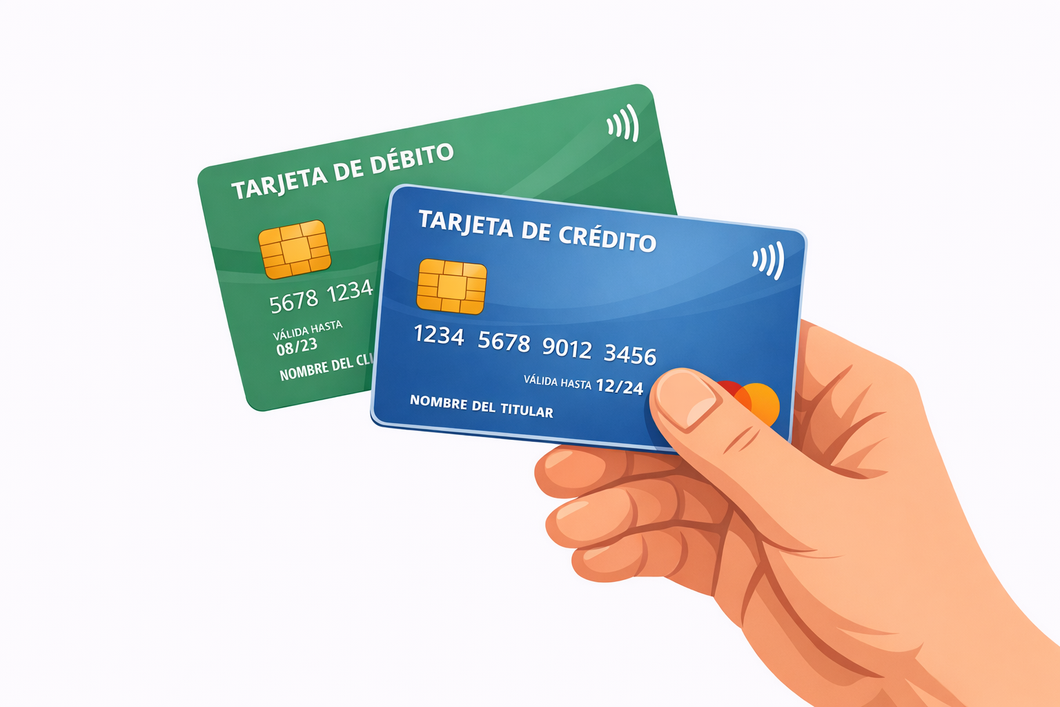 Ilustración de la diferencia entre tarjeta de débito y crédito.